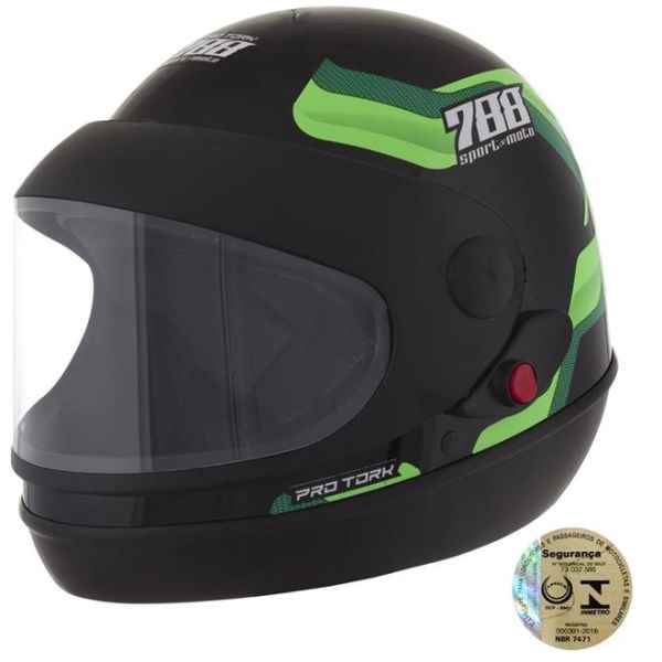 CAPACETE SPORT MOTO SM 788 PTO/VERDE 60 AUTOMATICO