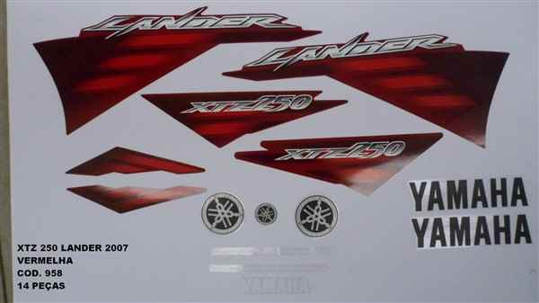 JOGO ADESIVO YAM XTZ 250 LANDER VERM 07