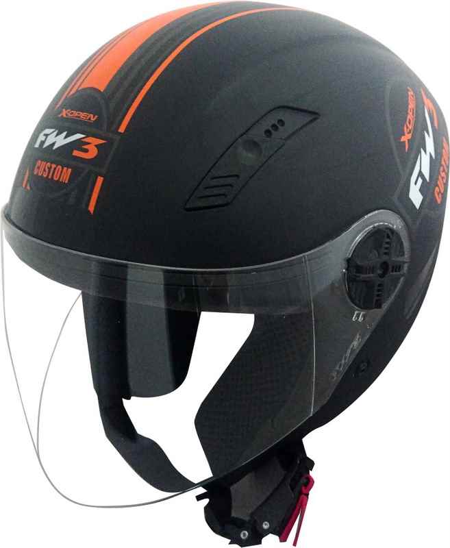 CAPACETE MOTO FW3  X OPEN CUSTOM PRETO FOSCO/LARANJA 56