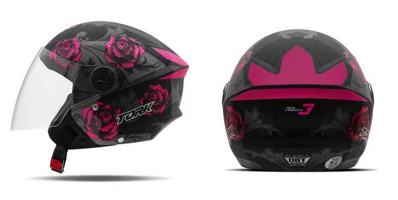 CAPACETE NEW LIBERTY 3 FLOWERS BRILHANTE PINK/PRETO 56