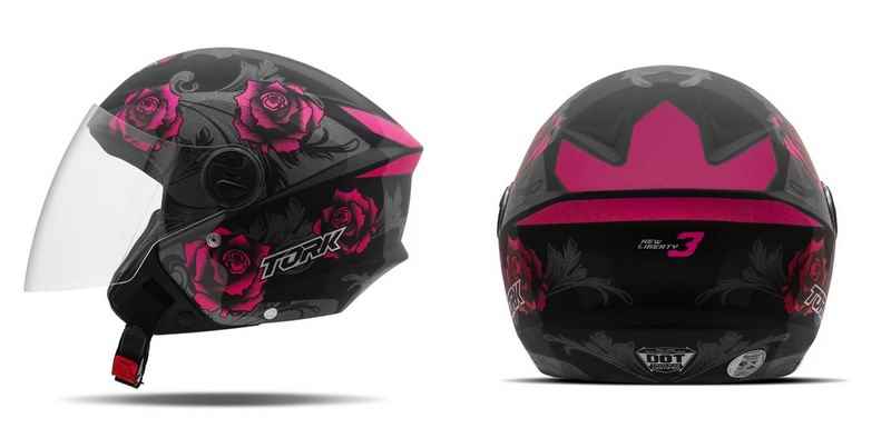 CAPACETE NEW LIBERTY 3 FLOWERS BRILHANTE PINK/PRETO 60